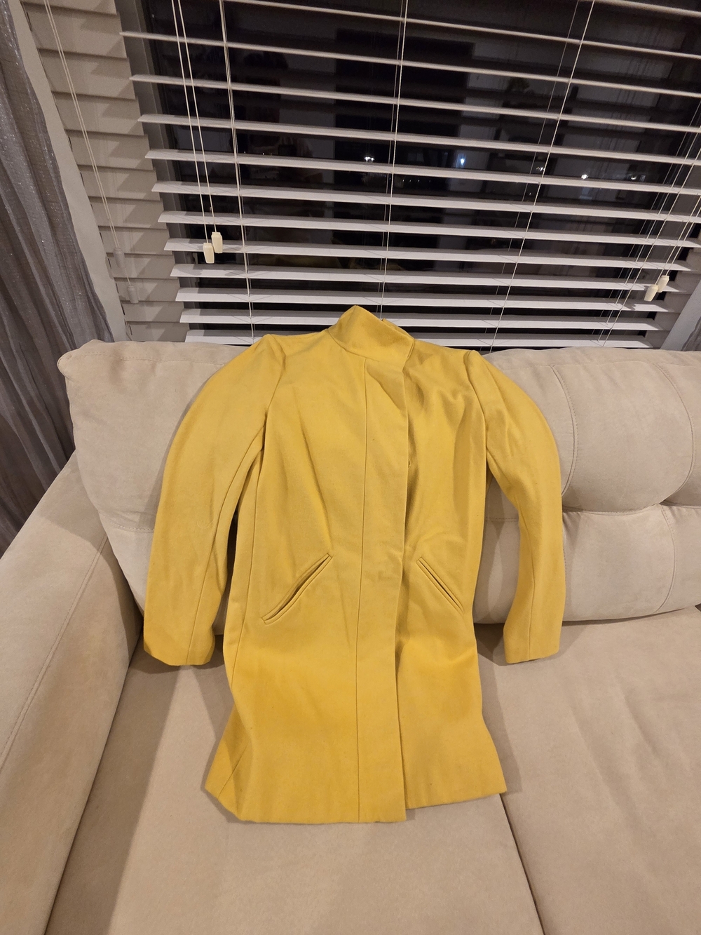 New York & Company Mustard Yellow Wool-Blend Trench Coat